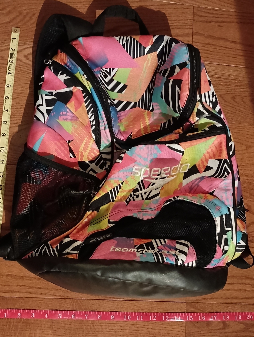 Speedo Multicolor Geometric Pink Teal Yellow Backpack